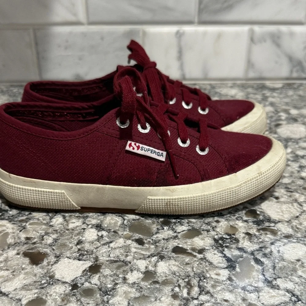 Superga Maroon Canvas Sneakers with Cream Soles